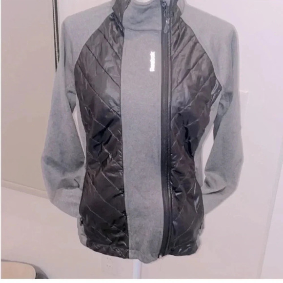 REEBOK FULL ZIP MOCK NECK QUILTED FLEECE LINED BLACK/ GREY ATHLETIC JACKET SMALL - Picture 1 of 13